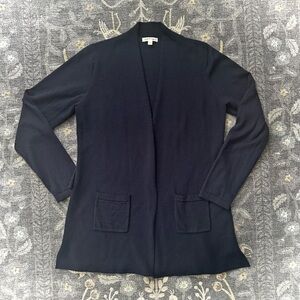 Orvis Dark Navy Merino Wool Open Front Cardigan